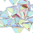 30 Pieces White AB Triangle Crystal Rhinestones Sew-on 3 Holes Flatback Craft