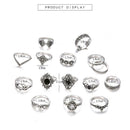 15pcs/set Geometric Finger Ring Women Hollowed Flower Bead Knuckle Rings Jewelry