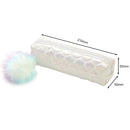 Fish Tail Sequin Pencil Case PU Pompom Pencil Bag School Stationery (White) A