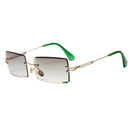 2Pack Stylish Rectangle Cut Rimless Sunglasses Tinted Lens Eyewear Shades Green