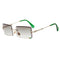 2Pack Stylish Rectangle Cut Rimless Sunglasses Tinted Lens Eyewear Shades Green