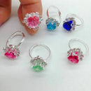36pcs Colorful Rhinestone Gem Rings in Box, Adjustable Little Girl Jewel Ri