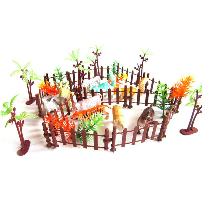 32pcs Plastic Animals Simulation Zoo Containing Various Kinds Fence Kids Toys FT
