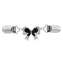 Rhinestone Brooch Bowknot Collar Clip Women Cardigan Pin Jewelry (Black) A