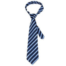 Men's White Blue Oblique Striped Adjustable Neckwear Tie