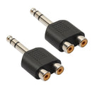 2Pcs 6.35mm 1/4" Stereo Plug to 2 RCA Female Jacks Splitter Audio Converter