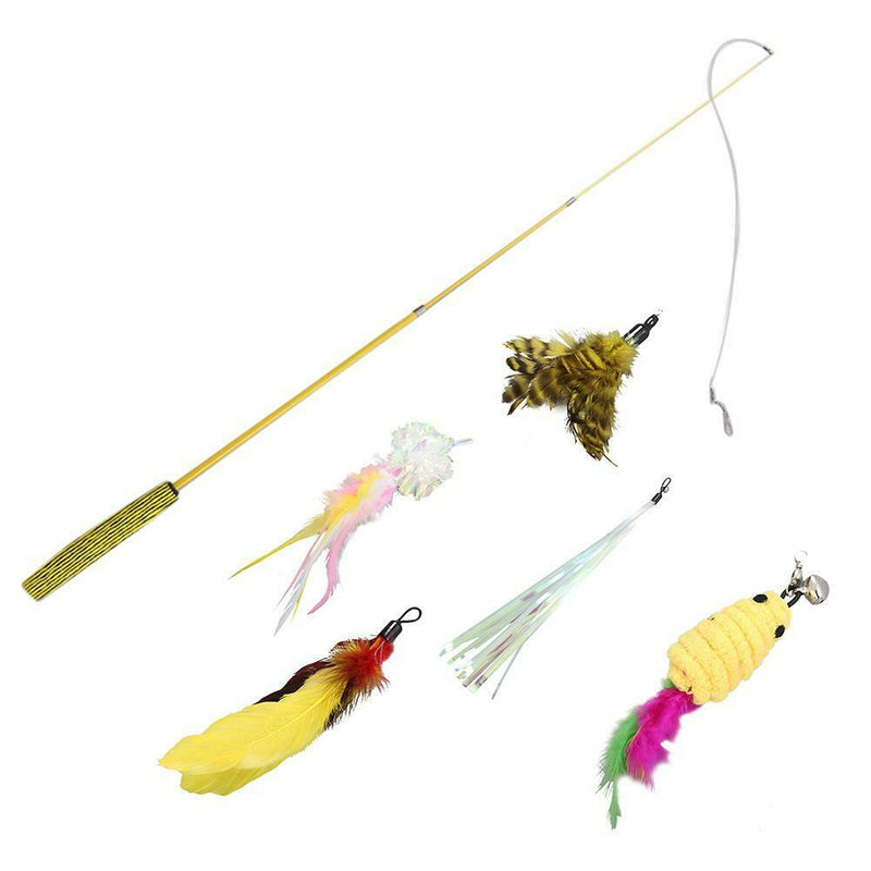 6pcs/set Retractable Cat Stick Kitten Interactive Toys w/Replacement Head