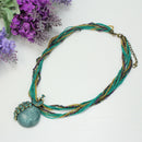 Latest Elegant Millet Chain Crystal Peacock Gem Pendant Necklace Jewelry Blue