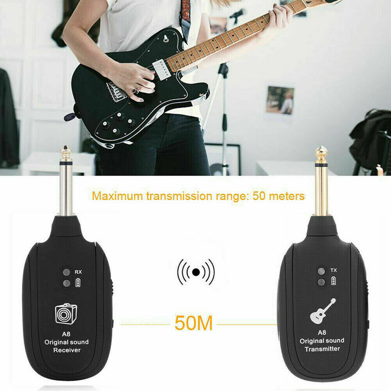Guitar WIRELESS System Transmitter Receiver rechargeable BASS UHF Rechargeable