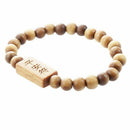 Brown Wood Beads Chinese Character Words Buddha Carved Bracelet 8.2" Girth L1A8
