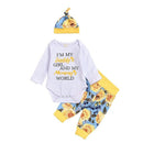 Newborn Baby Clothes Letter Print Romper Big Flower Long Pants Hat 3 PCS Ou