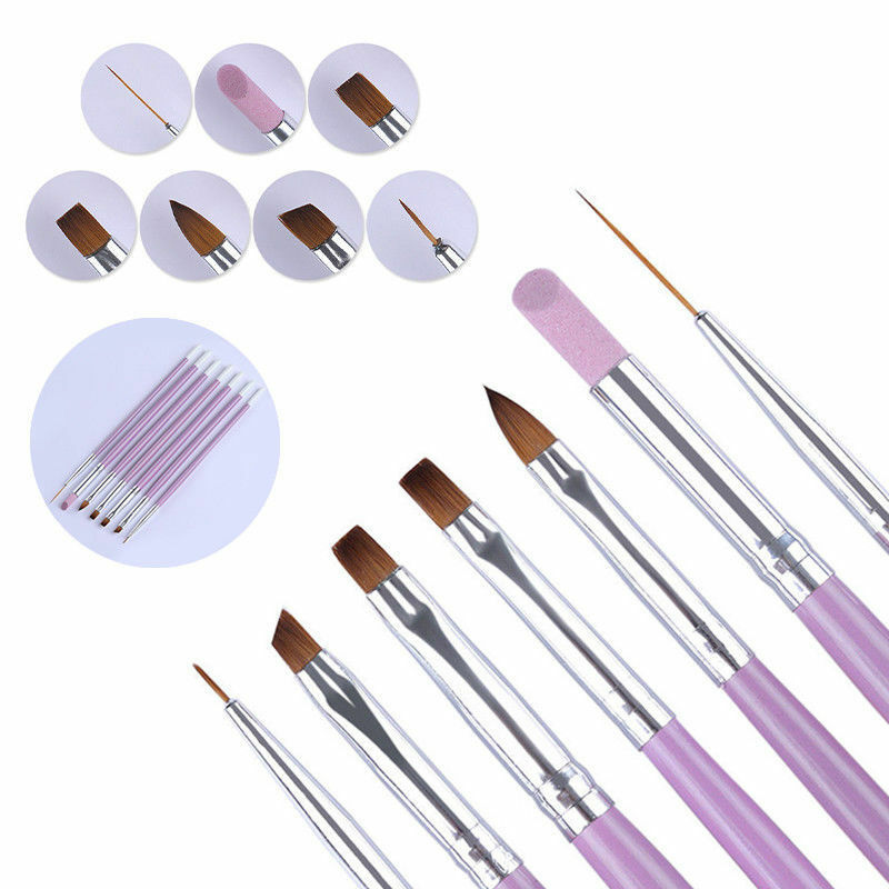 Pro 7x Nail Art UV Gel Painting Drawing Brushes Acrylic Flat Brush Set Kit Tool