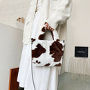 Plush Messenger Bag Women Winter Fashion Shoulder Fluffy Handbag (Brown)