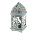 Rustic Lamp House Wrought Iron Lantern Ornament Tea Light Candle Holder Blue