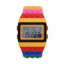 Multi-Color Block Brick Style Wrist Watch with LED Night Light - Yellow