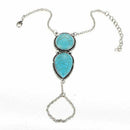 Boho Turquoise Hand Harness Bracelet Bangle Slave Chain Link Finger Ring Br