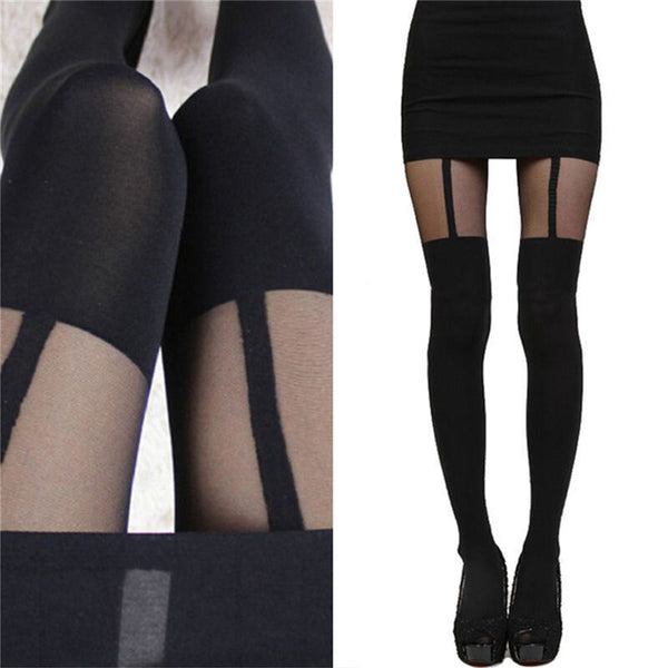 Fashion Women Temptation Sheer Mock Suspender Tights Pantyhose Stockings LJ