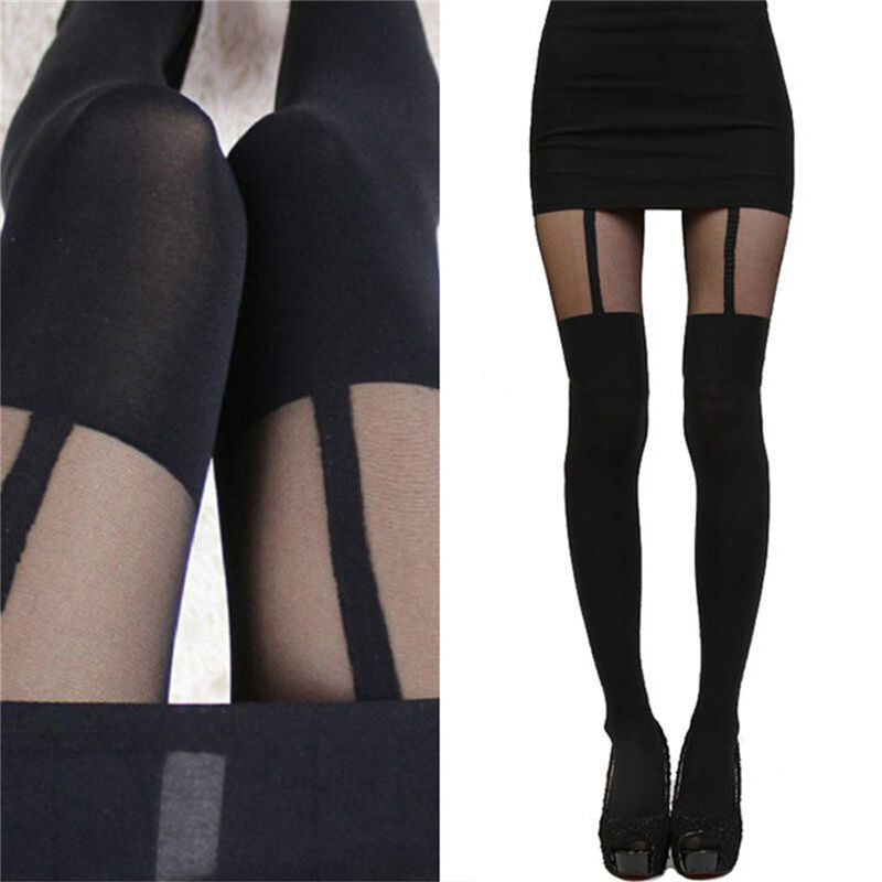 Fashion Women Temptation Sheer Mock Suspender Tights Pantyhose Stockings LJ