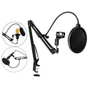Desk Clamp Supesion Scissor Arm Microphone Stand Bracket with Mic Wind Screen