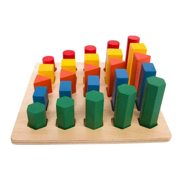 Wooden Shape Sorting Sequence Ladder - 5 Different Colors & Shapes & Height