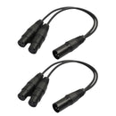 2Pack XLR 3Pin Male to Dual XLR Female Splitter Cable Adapter Converter 1ft