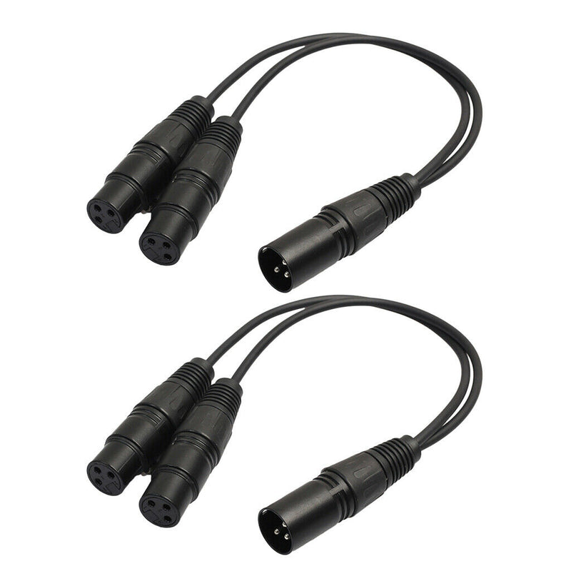 2Pack XLR 3Pin Male to Dual XLR Female Splitter Cable Adapter Converter 1ft