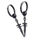 4PC Stainless Steel Long Dangle Earclip Cross Spike Huggie Hoop Men & Women