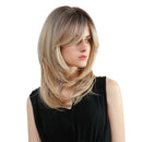 20inch Medium Length Straight Layered Side Part Wig with Inclined Bangs, Natural