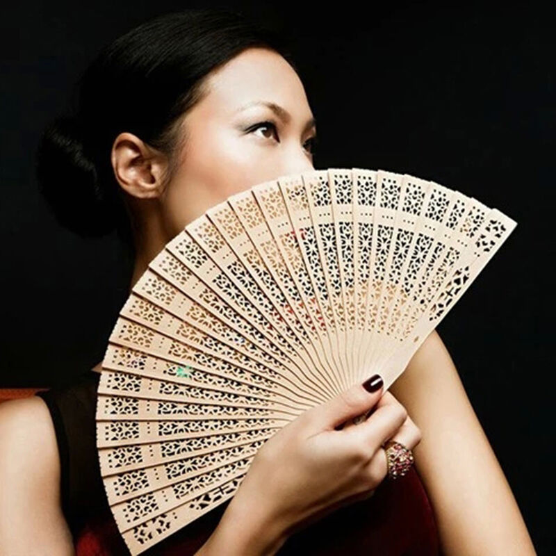 Chinese Bamboo Folding Hand Fan Wedding Party Flower Pattern Retro Gift Wood LJ