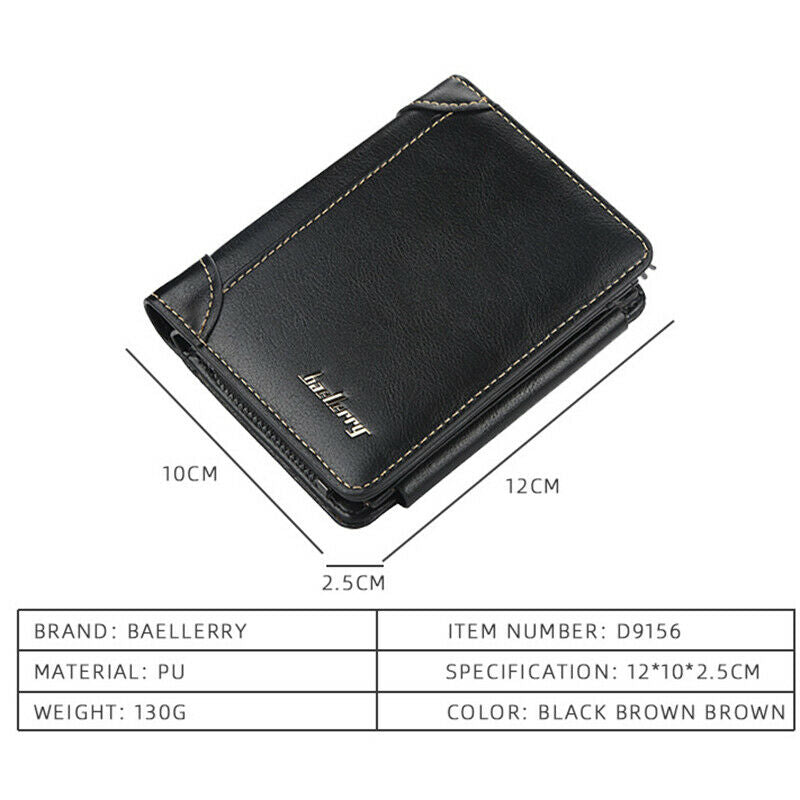Baellerry Short Men Wallets 11 Card Holders Zipper Men Leather Purse Solid  K4C2