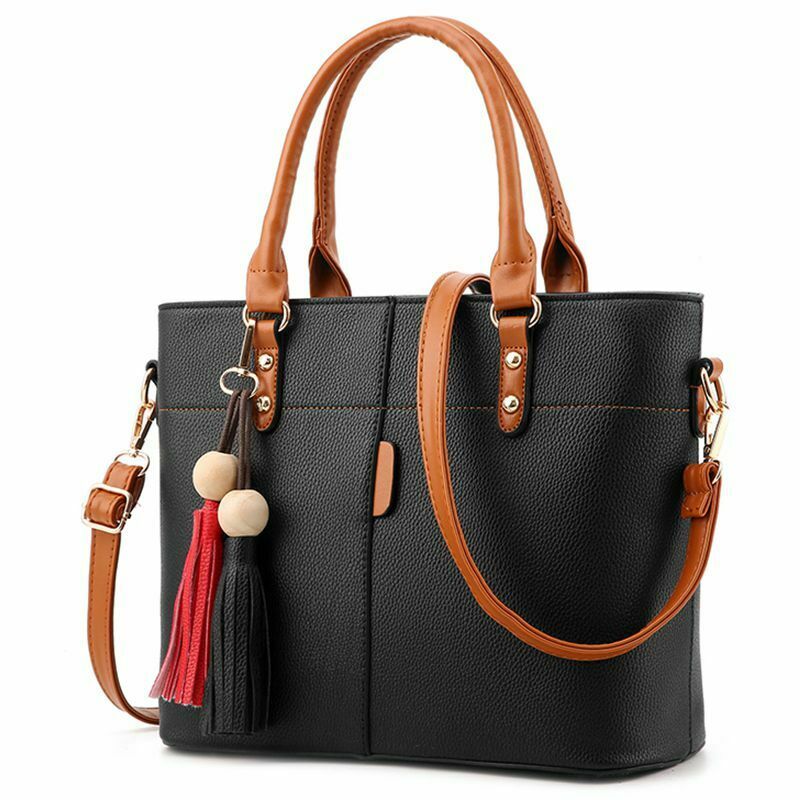 Large Capacity Tassel Tote Bag Women Soft Leather Ladies Handbag Crossbody  B1Y8