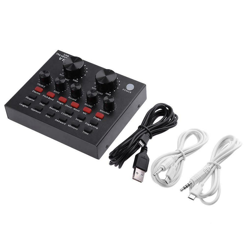V8 Audio External USB Headset Microphone Mic Webcast Live Sound Card Fr Phone PC