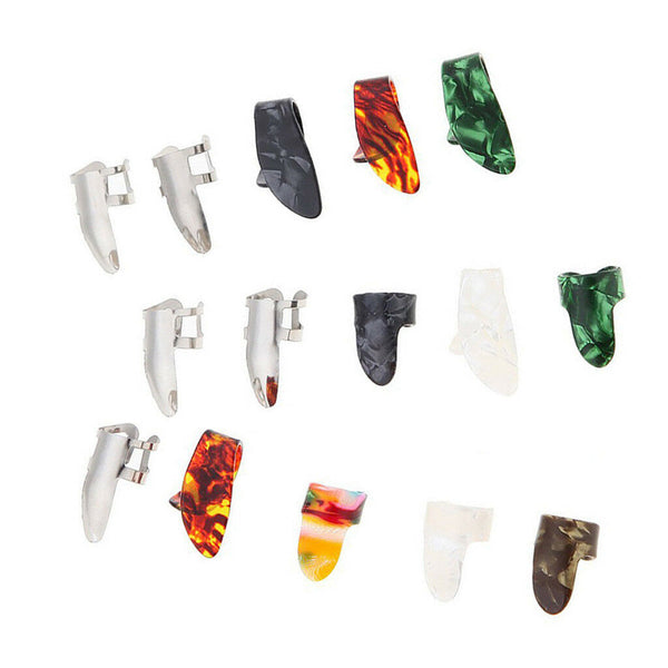 1 Set Celluloid Thumbpicks Fingerpicks w/ Metal Fingerpicks for Guitar Bass