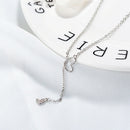 Double Heart Crystal Pendant Necklace Adjustable Clavicle Chain Choker Jewel&+