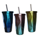 Stainless Steel Tumbler Water Coffee Bottle Drink Cup w/ Straw 500ml Yellow