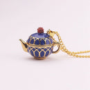 Hand Painted Teapot Pendant Long Chain Choker Enamel Necklace Fashion Jewel