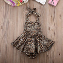 Baby Girls Kid Halter Lace Romper Backless Leopard Jumpsuit Dress (12-18 Mo