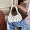 Elegant Pleated Handbag Women Leather Travel Totes Shoulder Bag (White)