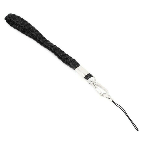 Wrist Flat Braid Cord Choker for Smartphone Black 22 cm X1R4
