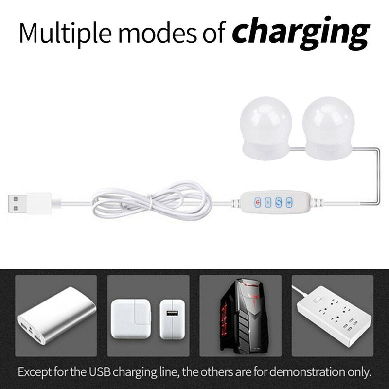 2pcs LED Makeup Mirror Light Bulb Kit Dimmable USB Hollywood Table Lights A
