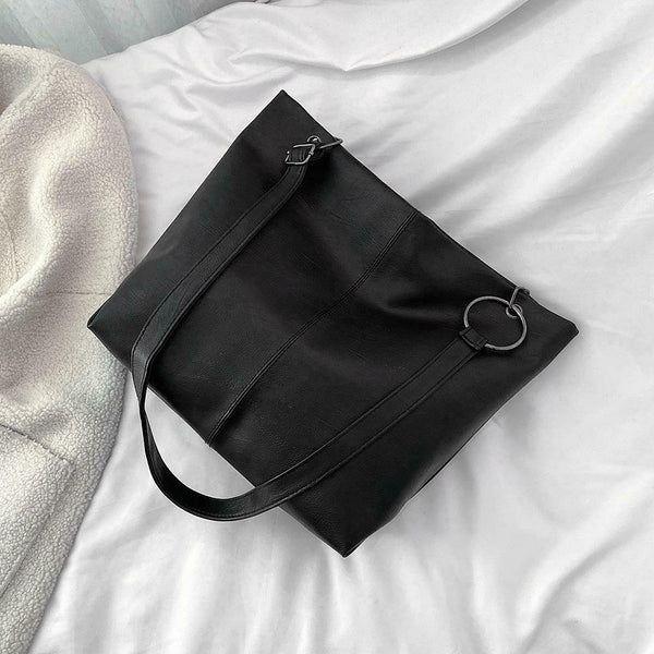 Women Leather Shoulder Crossbody Bag Large Capacity Travel Handbag (Black)