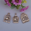 50pcs Wood Chips Bird Cage Shape DIY Pendant Home Wall Album Decoration
