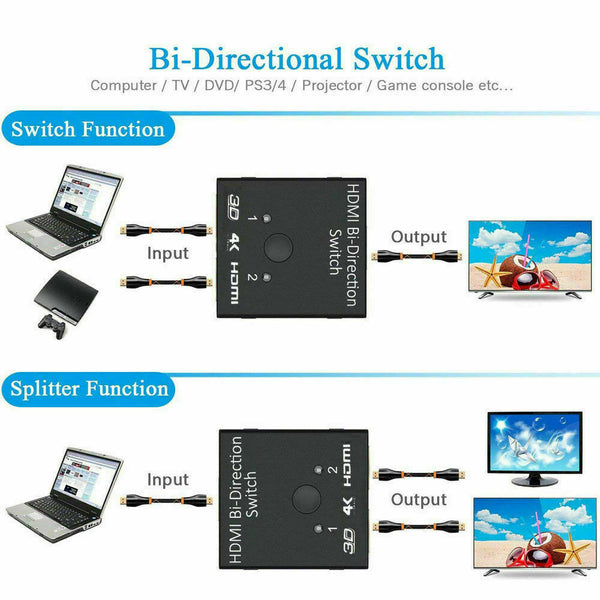 HDMI Splitter BI-Directional Switch 1In2 Out /2 Input 1 Output For TV-Monitor AU