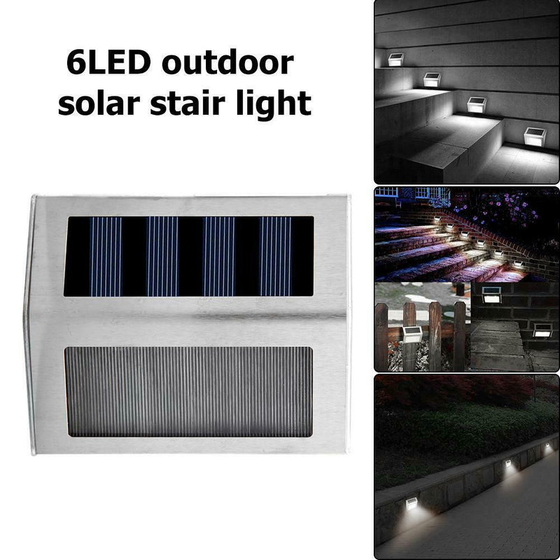 4pcs Stainless Steel 6LED Solar Stair Light Outdoor Garden Path Street Lamp A