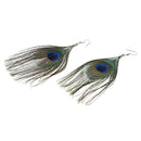 Women Fashion Boho Style Rhinestone Long Natural Peacock Feather Drop Earri