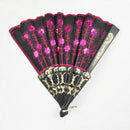 Peacock Pattern Sequin Fabric Hand Fan Decorative Hot Pink Color