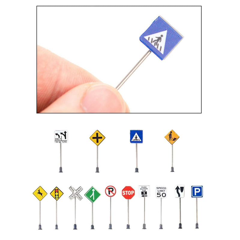 Set of 14 1/87 Scale Traffic Signage DIY Micro Landscape Freeway Scene