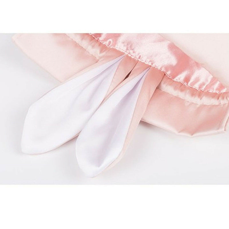 Pink Silk Fabric Bunny Storage Bag with Drawstring, 7.87x2.76x10.63 inch