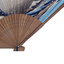 Lace Bamboo Folding fan Dark blue and white wave pattern