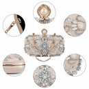 Women Noble Crystal Beaded Evening Bag Wedding Clutch Purse(Apricot)